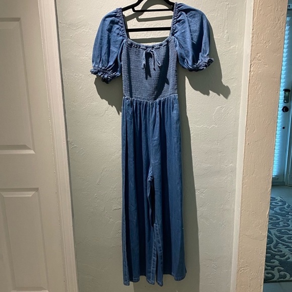 Denim Smocked Jumpsuit - Picture 2 of 3